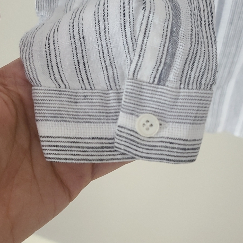 Lafayette 148 New York Striped Linen Button Down Shirt - Picture 4 of 11